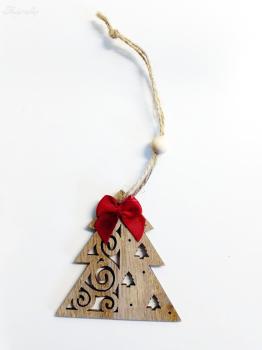 Christbaum Holzanhänger mit Schleife